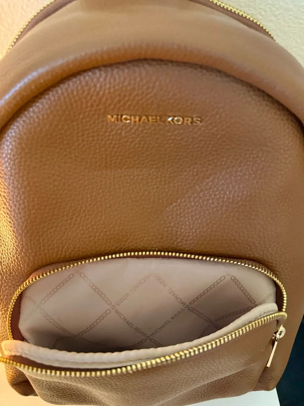 Michael Kors Cognac Pebbled Leather Backpack with Gold Hardware